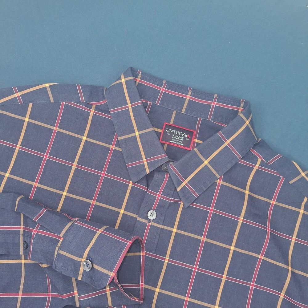 UNTUCKit Button Down Shirt Mens XL Blue Red Plaid Wrinkle Free